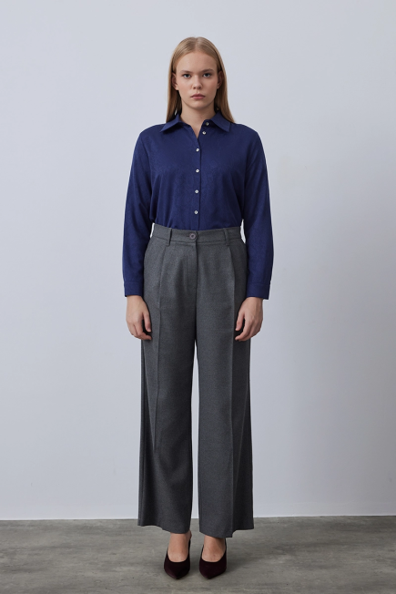 Palazzo Flannel Pants - Grey Gray