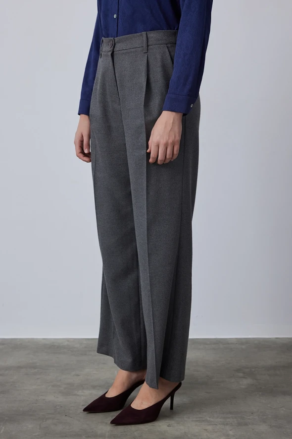 Palazzo Flannel Pants - Grey - 2