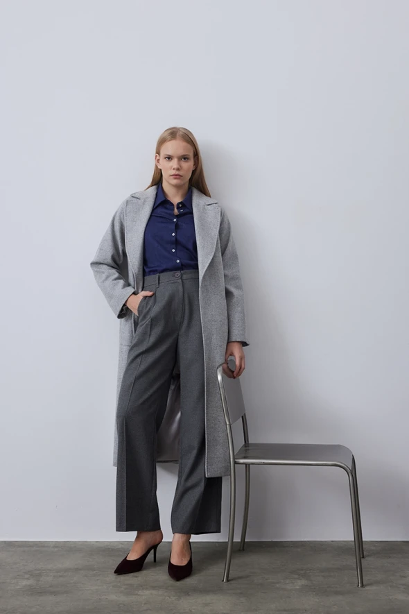 Palazzo Flannel Pants - Grey - 4