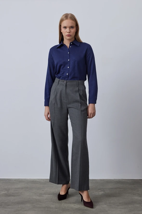 Palazzo Flannel Pants - Grey - 5