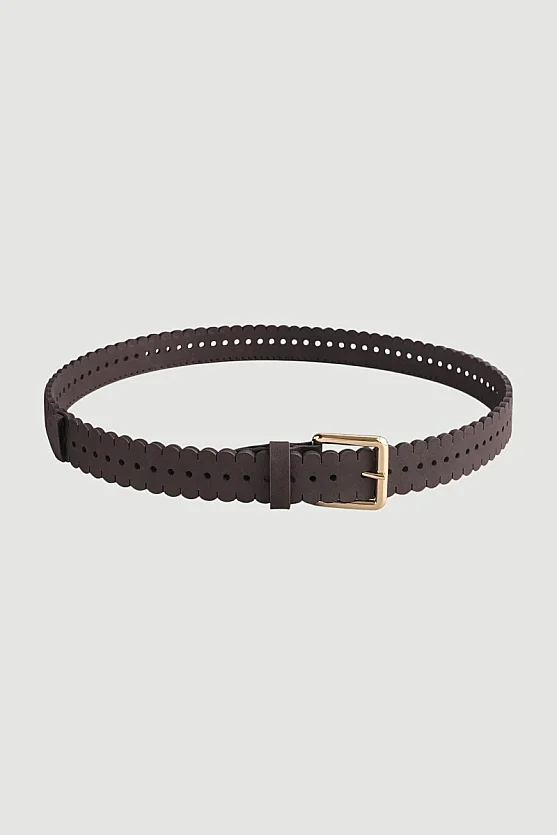 Panelled Faux Leather Belt - Brown - 1