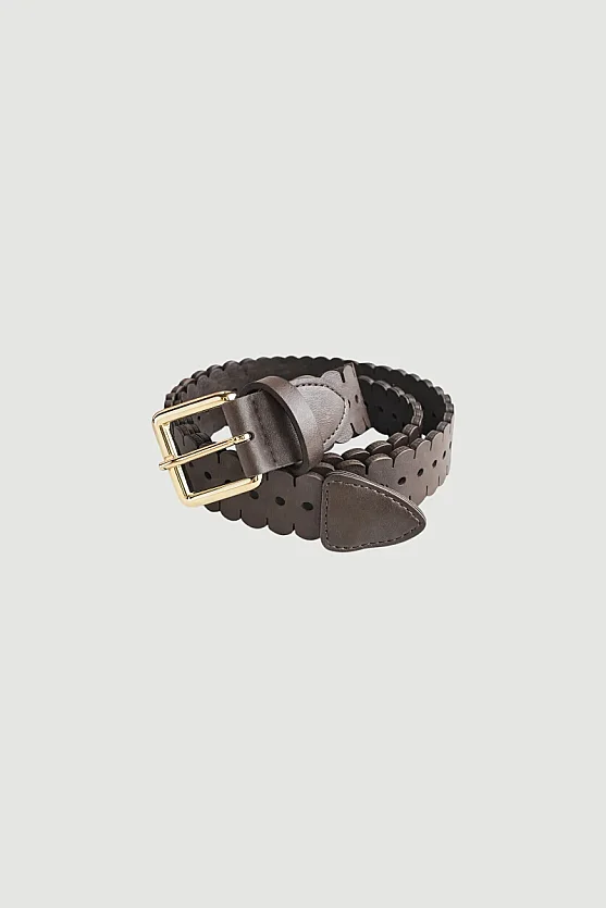 Panelled Faux Leather Belt - Brown - 3