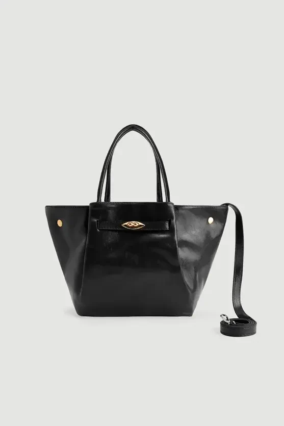 Patent Leather Large Bag - Black - Gusto