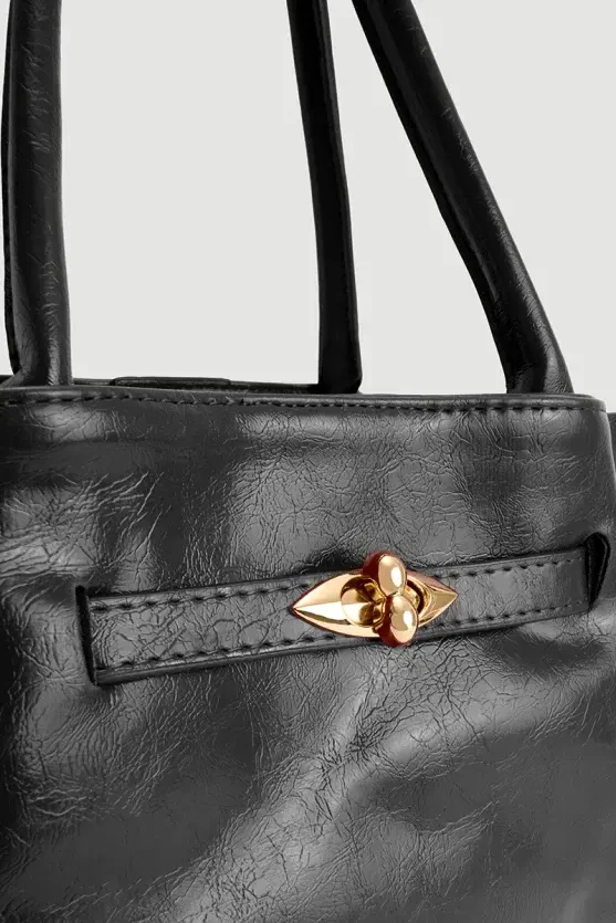 Patent Leather Large Bag - Black - Gusto