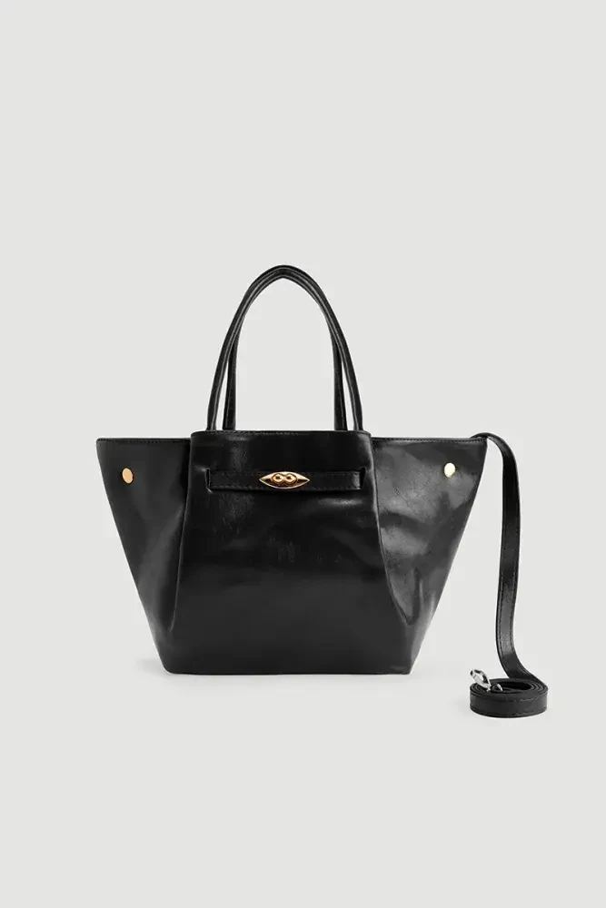 Patent Leather Large Bag - Black - Gusto