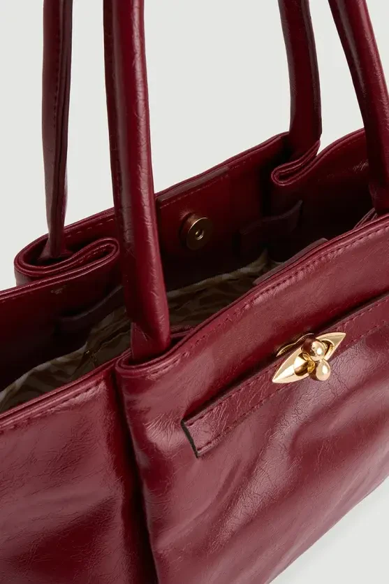 Patent Leather Large Bag - Burgundy - 3