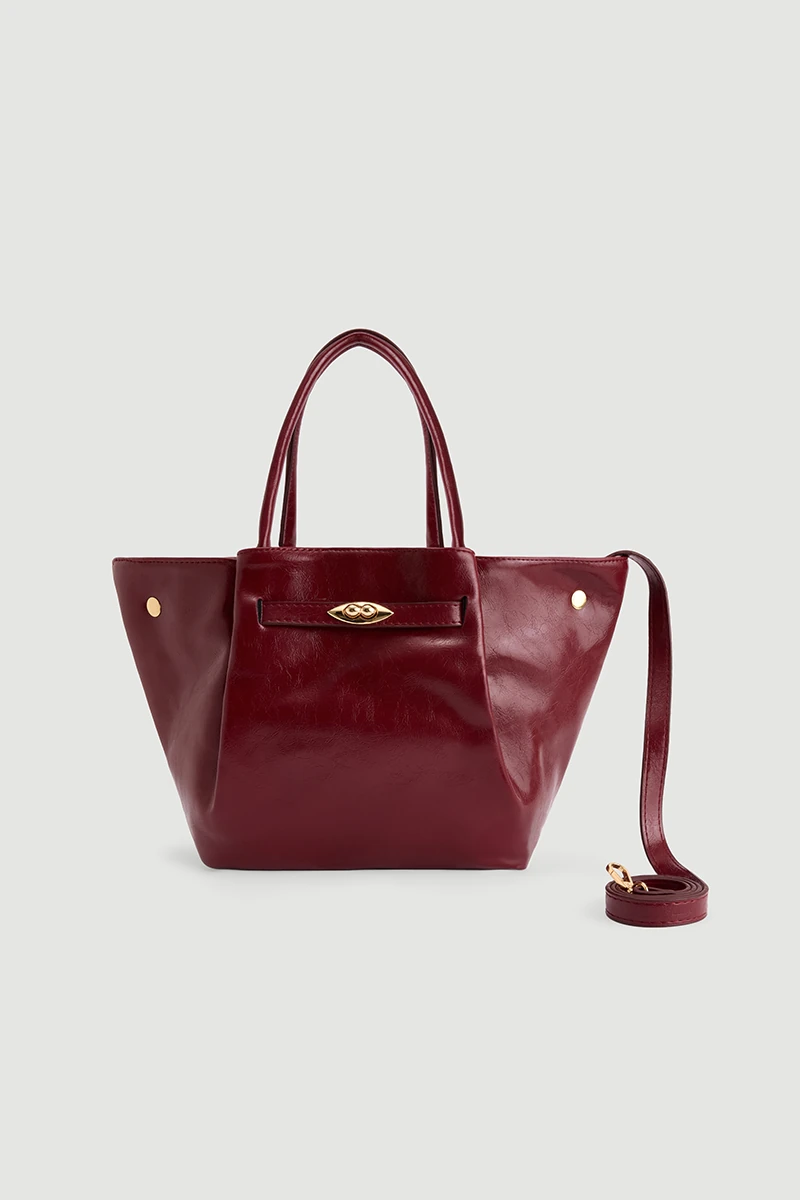 Patent Leather Large Bag - Burgundy - 1