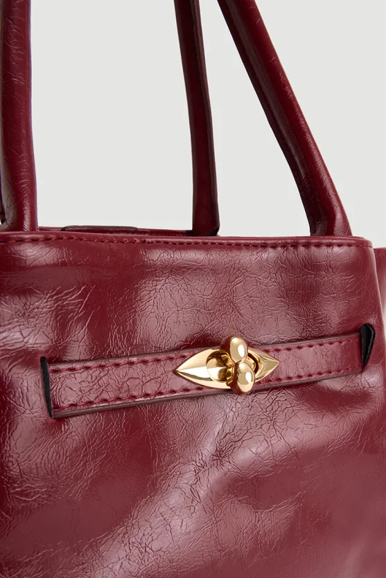 Patent Leather Large Bag Burgundy - 2