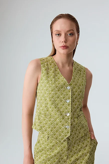 Patterned Canvas Vest - Green Green