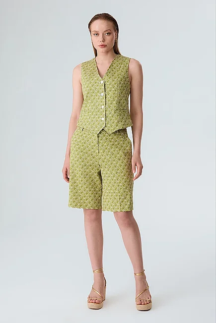 Patterned Canvas Vest - Green - Gusto