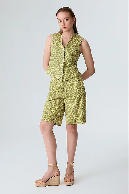 Patterned Canvas Vest - Green - Gusto