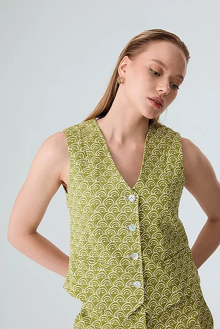 Patterned Canvas Vest - Green - Gusto