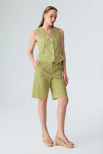 Patterned Canvas Vest - Green - Gusto