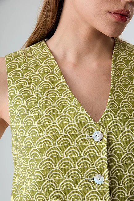 Patterned Canvas Vest - Green - Gusto