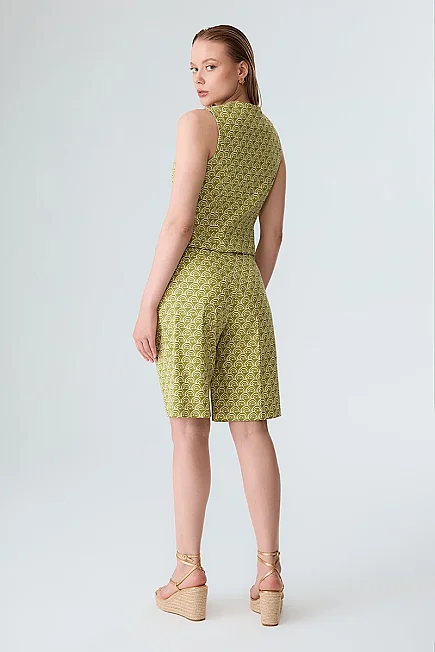 Patterned Canvas Vest - Green - Gusto