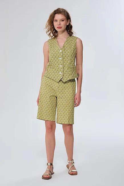 Patterned Cotton Bermuda Shorts - Green - 3