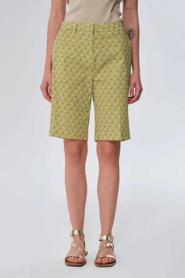 Patterned Cotton Bermuda Shorts - Green - 1
