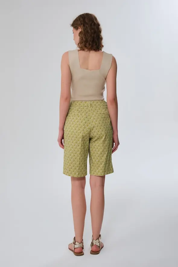 Patterned Cotton Bermuda Shorts - Green - 5