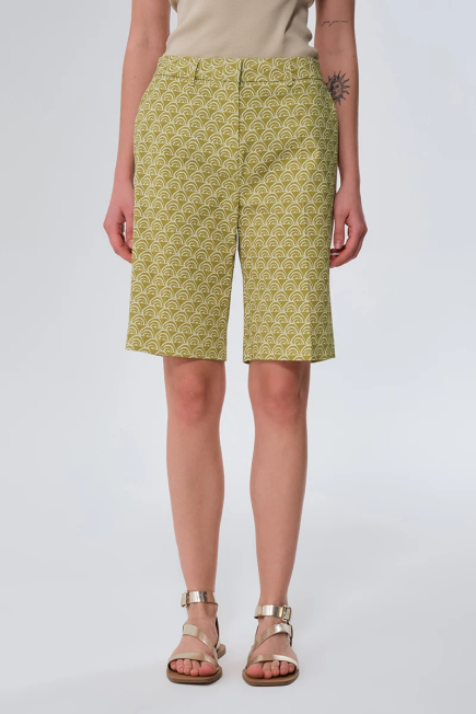 Patterned Cotton Bermuda Shorts - Green - Gusto