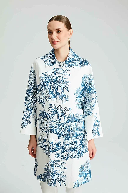 Patterned Cotton Kaftan - Blue - 1