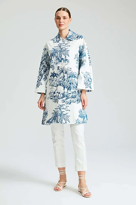 Patterned Cotton Kaftan - Blue - 2