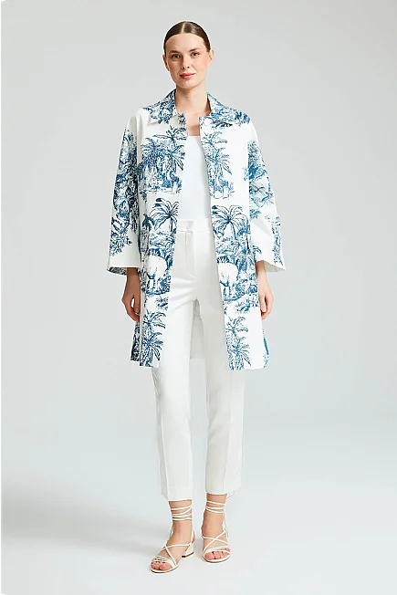 Patterned Cotton Kaftan - Blue - 3