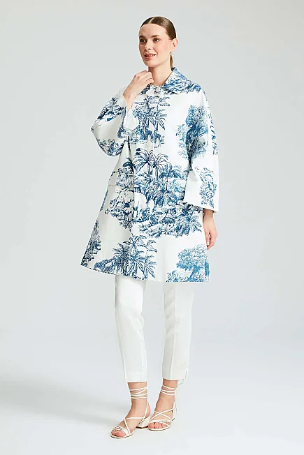 Patterned Cotton Kaftan - Blue - 4