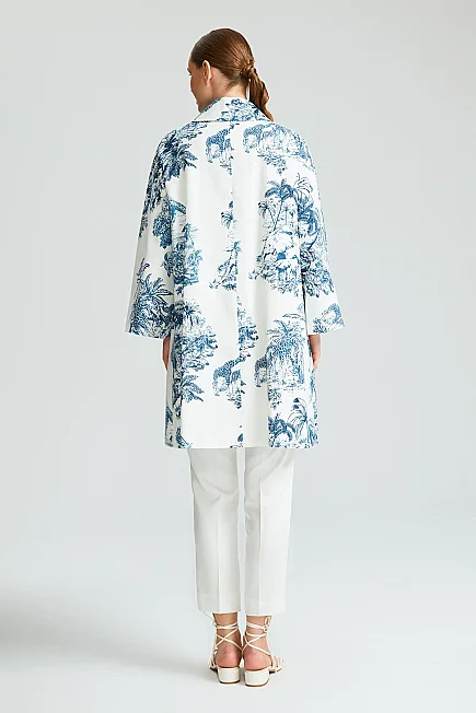 Patterned Cotton Kaftan - Blue - 6