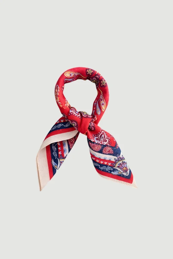 Patterned Cotton Scarf - Red - 1