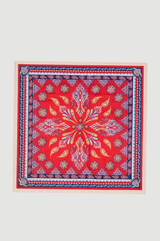 Patterned Cotton Scarf - Red - 2