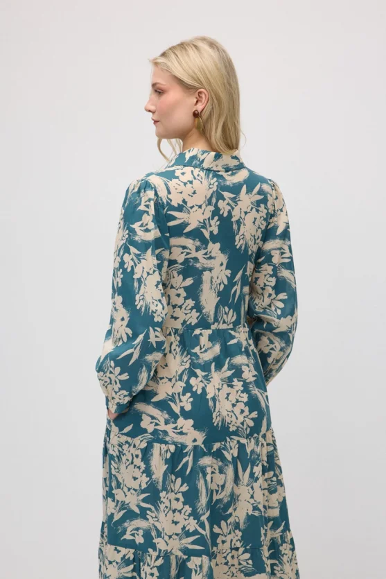 Patterned Cotton Shirt Dress - Green - 8