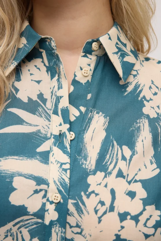 Patterned Cotton Shirt Dress - Green - Gusto