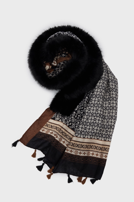 Patterned Fur Shawl - Black Black