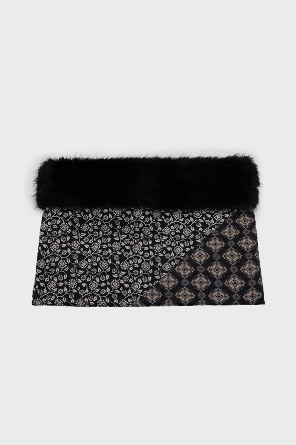 Patterned Fur Shawl - Black - 2