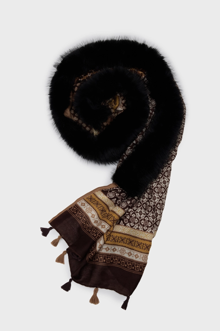 Patterned Fur Shawl - Camel Camel