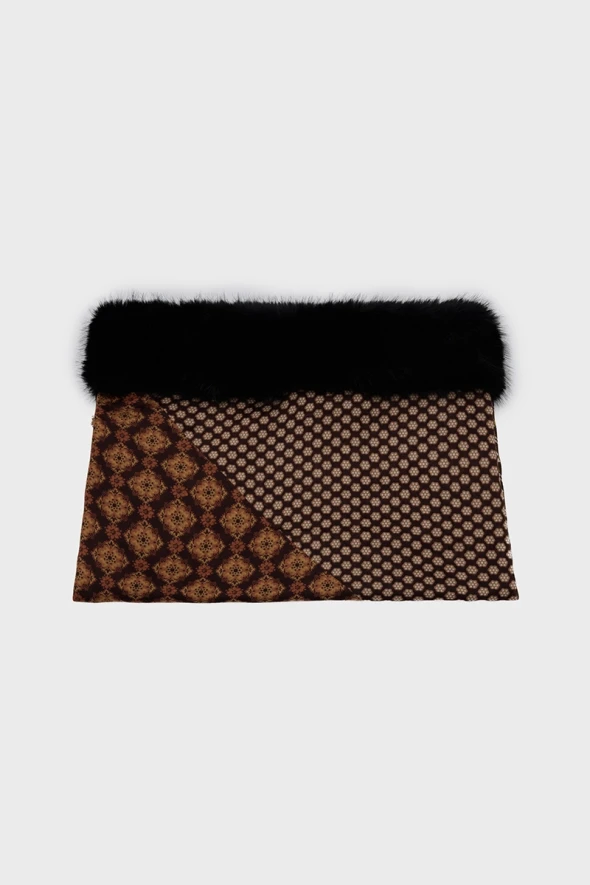 Patterned Fur Shawl - Camel - 2