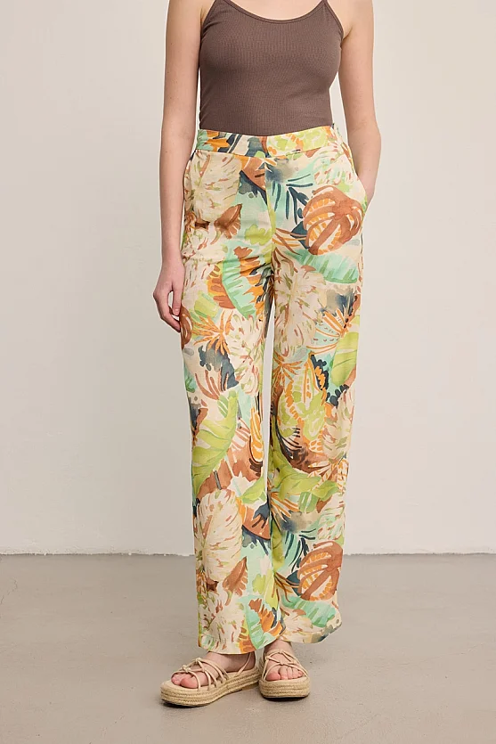 Patterned Linen Trousers - Multicolor - Gusto