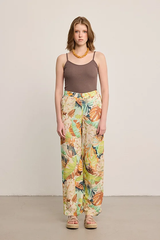 Patterned Linen Trousers - Multicolor - Gusto