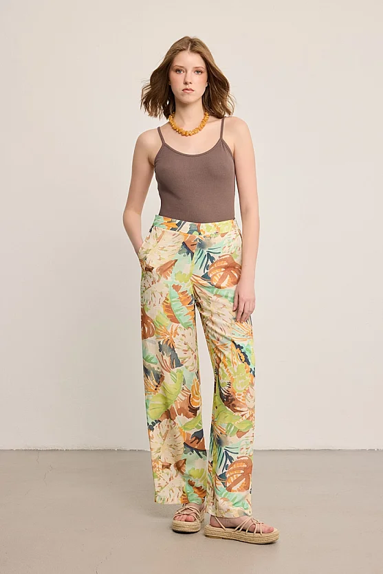 Patterned Linen Trousers - Multicolor - Gusto