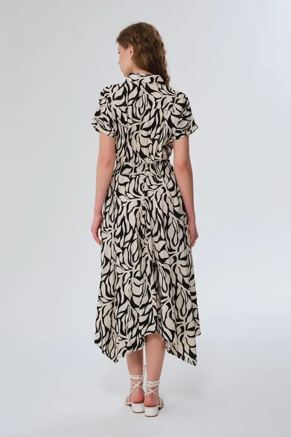 Patterned Long Dress with Elasticated Waist - Black - 7