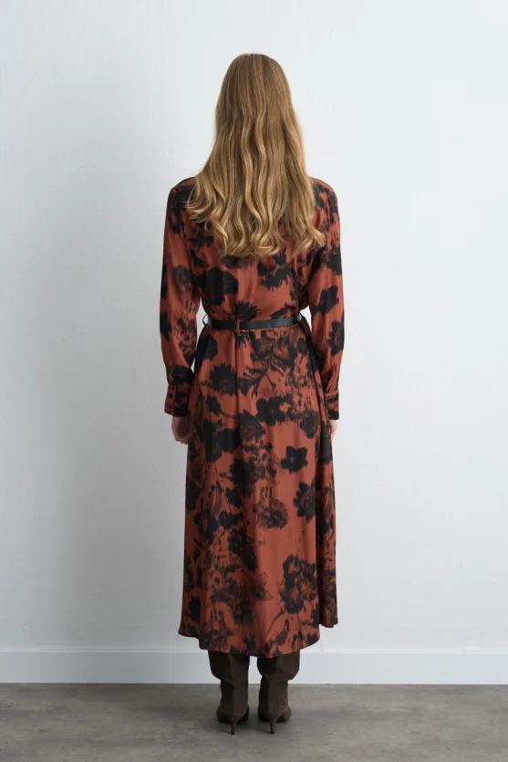 Patterned Long Shirt Dress Brick - Gusto