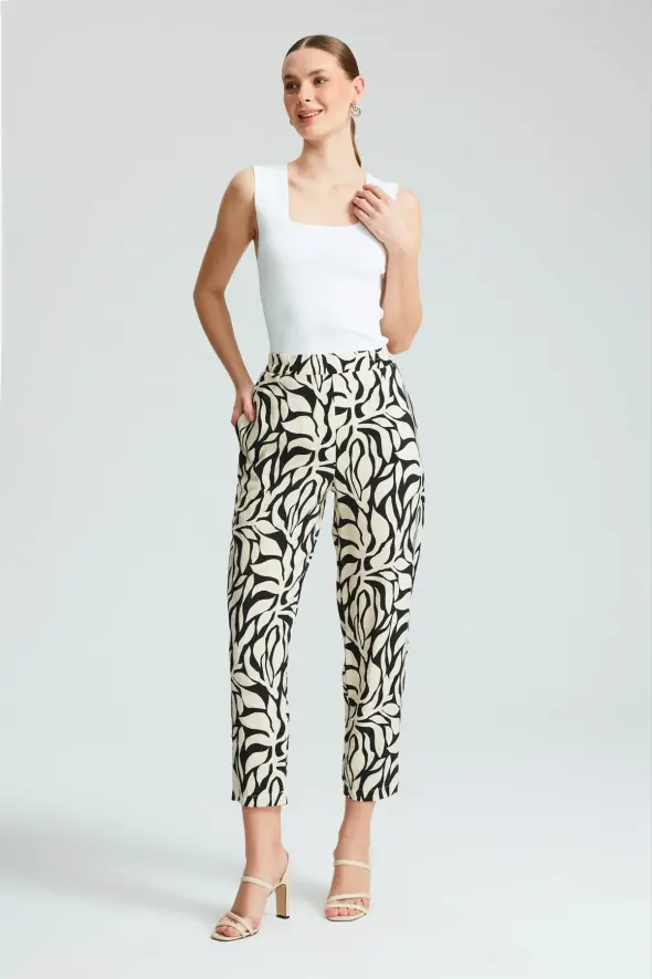 Patterned Pants with Elastic Waist - Black - 3