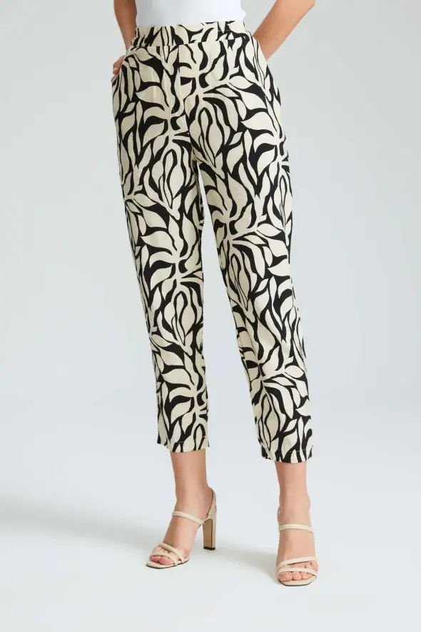 Patterned Pants with Elastic Waist - Black - 1