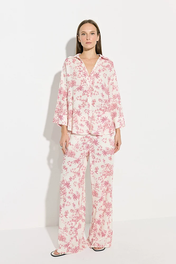Patterned Relaxed Fit Linen Shirt - Pink Pink