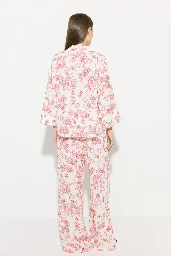 Patterned Relaxed Fit Linen Shirt - Pink - 9