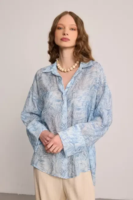 Patterned Relaxed Fit Shirt - Blue Blue