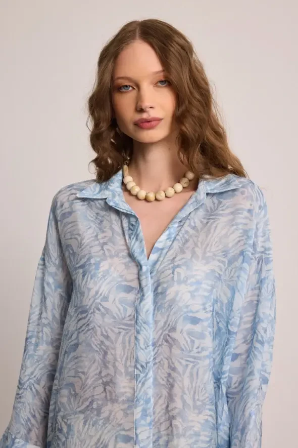 Patterned Relaxed Fit Shirt - Blue - 2