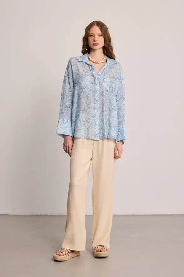 Patterned Relaxed Fit Shirt - Blue - 3