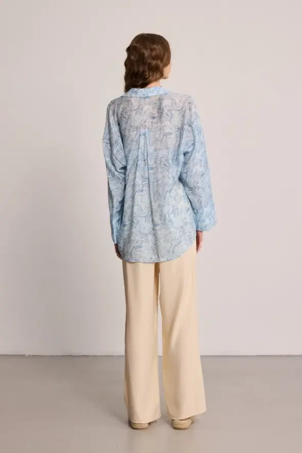 Patterned Relaxed Fit Shirt - Blue - 4