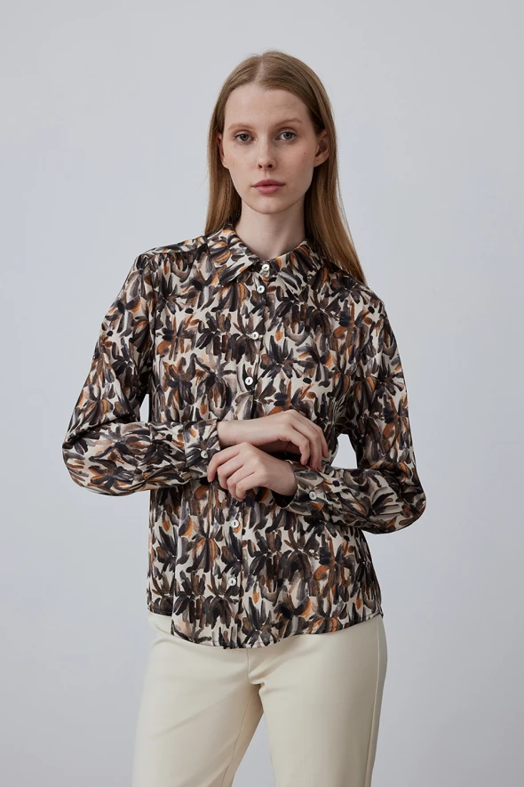 Patterned Satin Shirt - Mink - 2